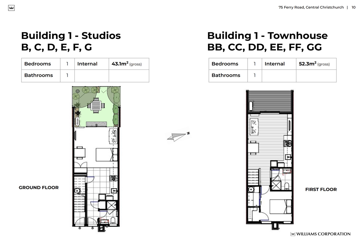 Studio B to G and Townhouse BB to GG